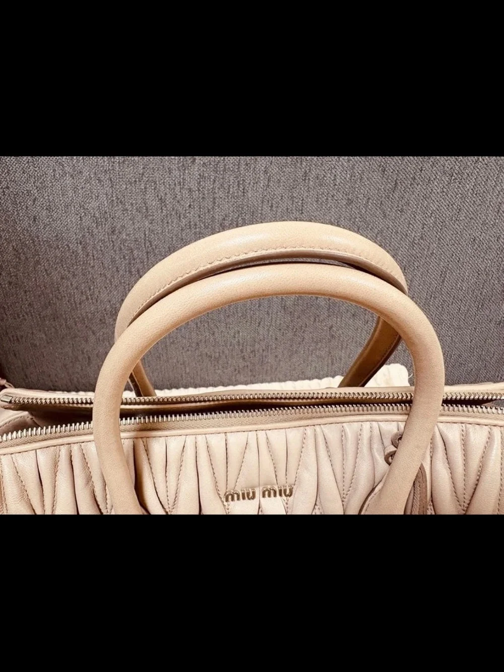 Miu Miu Beige Matelassé Satchel with Detachable Strap